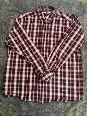 Ariat Men's Maroon Plaid lightweight Long Sleeve Button-Down Shirt Pro Series